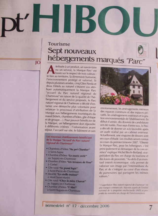 Journal du Parc naturel de Chartreuse déc 2006